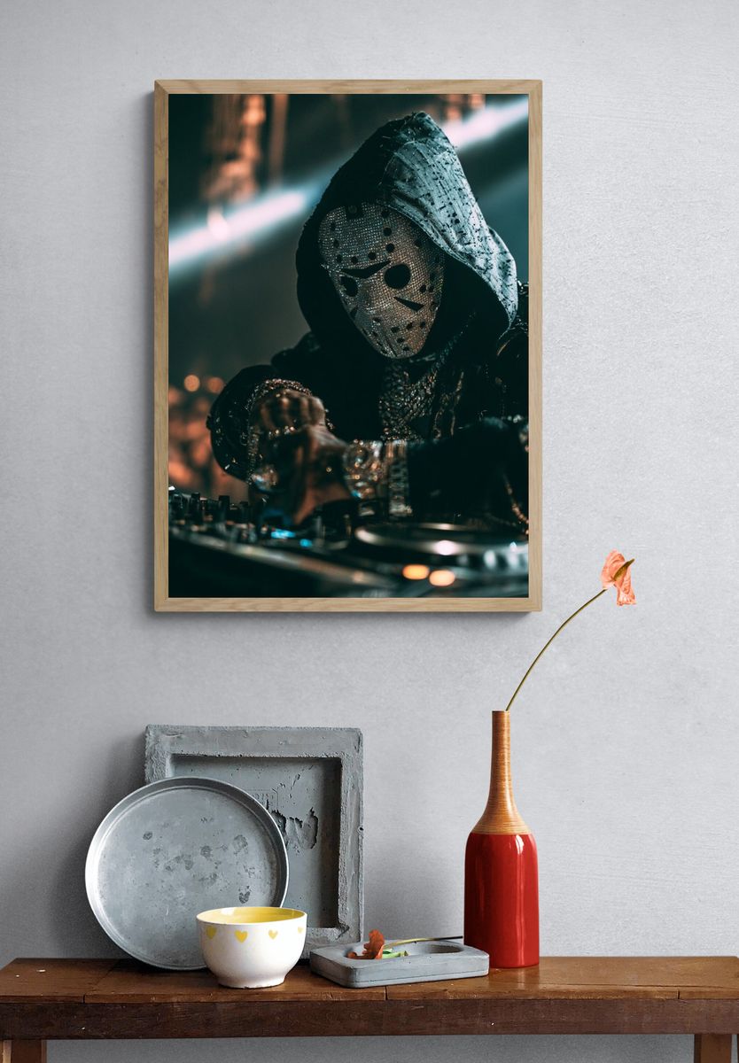 Masked DJ Portrait Photography Poster. — room view 3