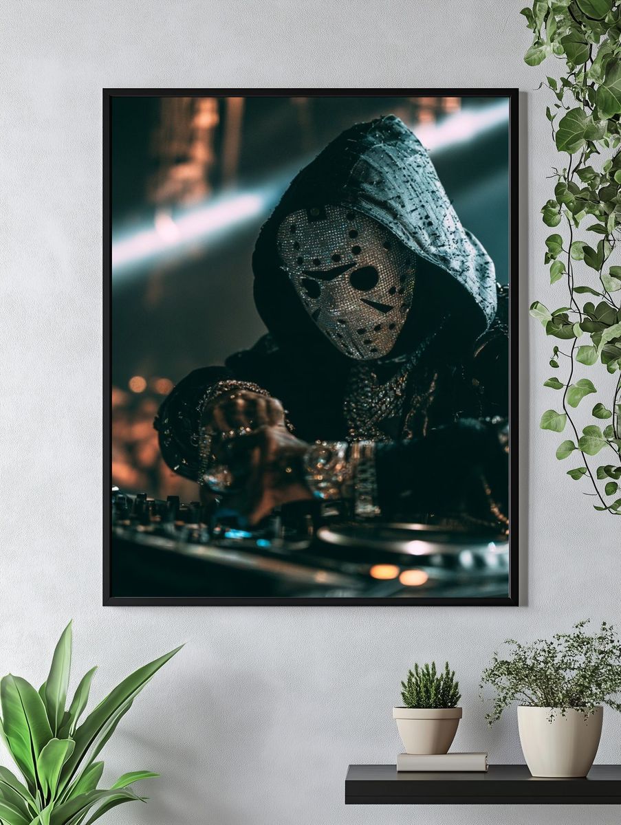 Masked DJ Portrait Photography Poster. — room view 4