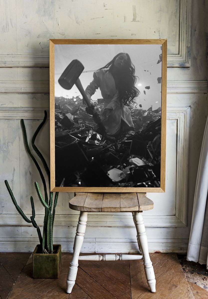 Monochrome Hammer Woman Photography Poster. room preview