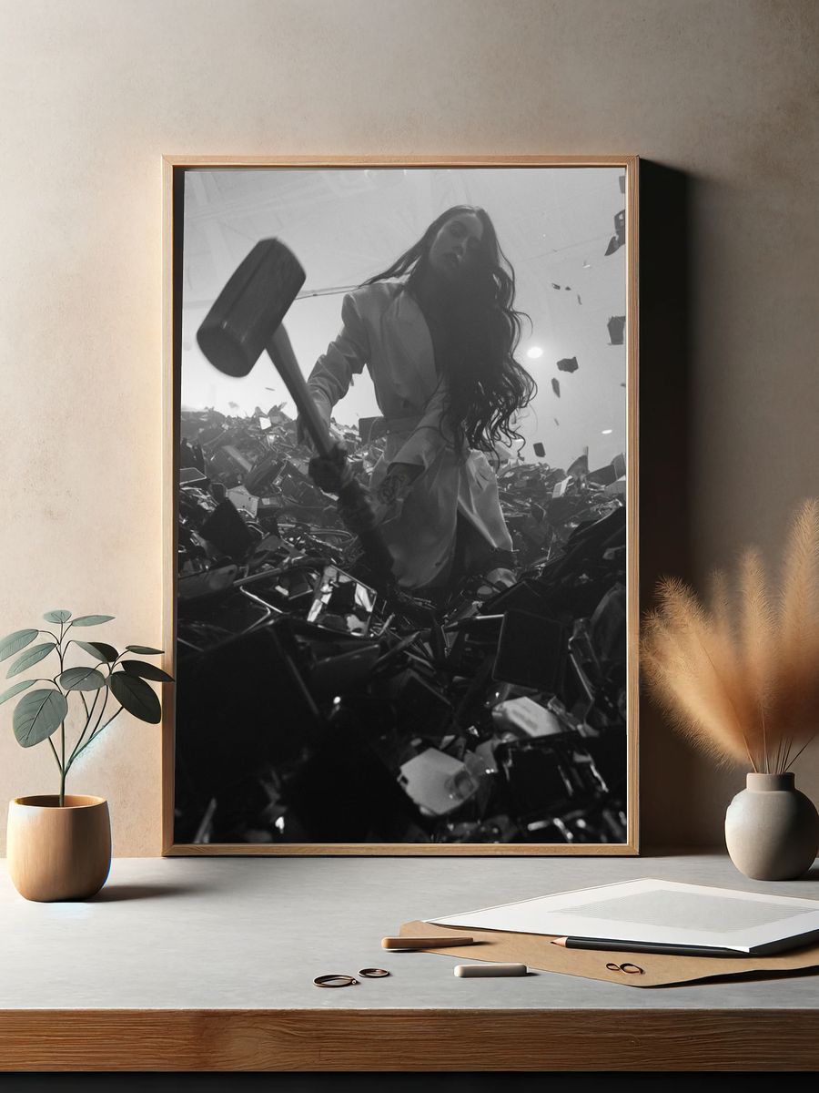 Monochrome Hammer Woman Photography Poster. — room view 2