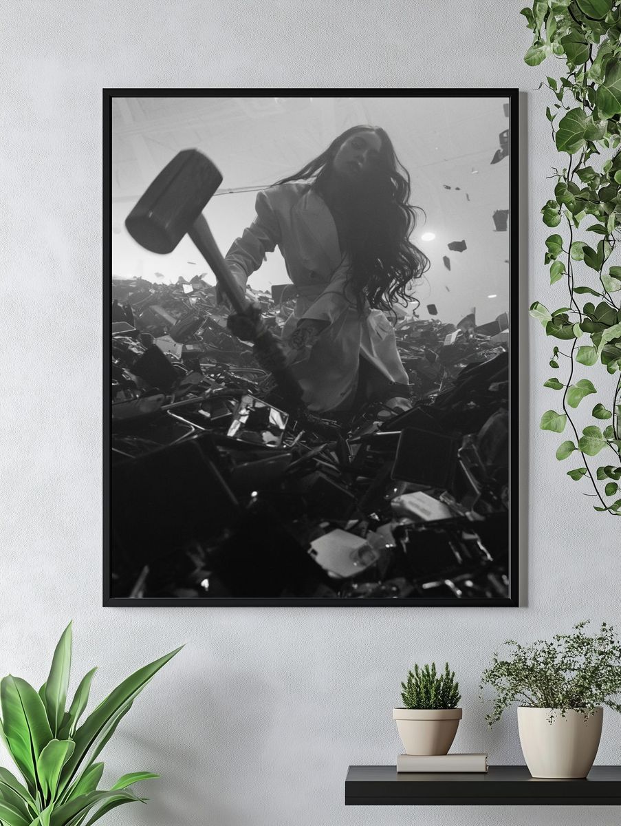 Monochrome Hammer Woman Photography Poster. — room view 4