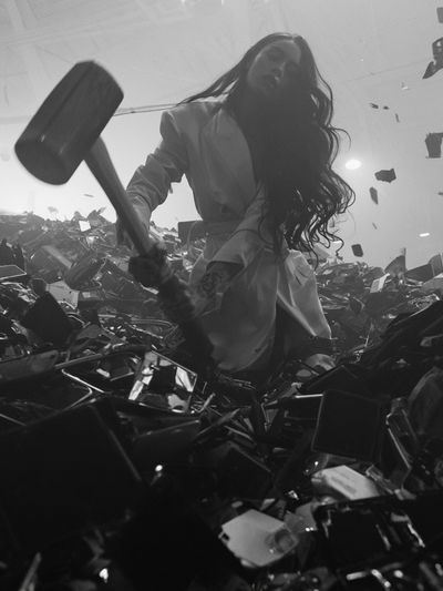 Monochrome Hammer Woman Photography Poster. poster