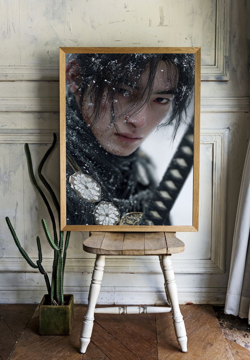 Snowbound Samurai Portrait Print. — room view 1