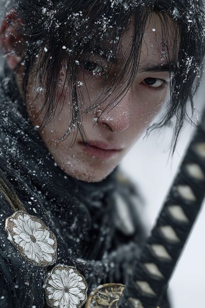 Snowbound Samurai Portrait Print. poster print
