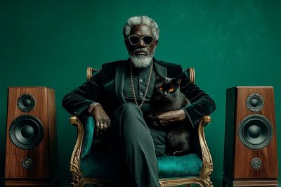 Regal Man with Black Cat Photography Poster. poster