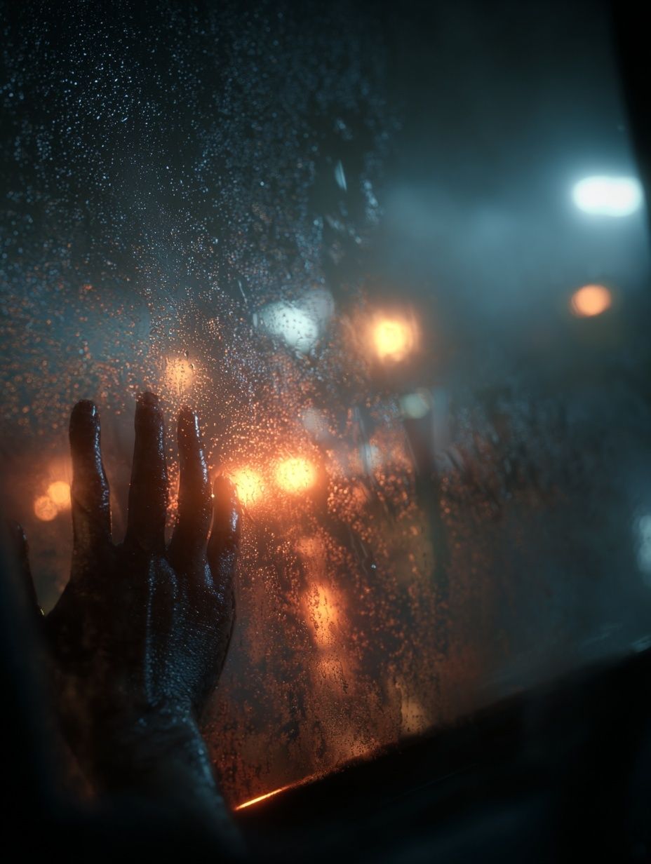 Hand on Foggy Window — Photography Print. poster — photography art