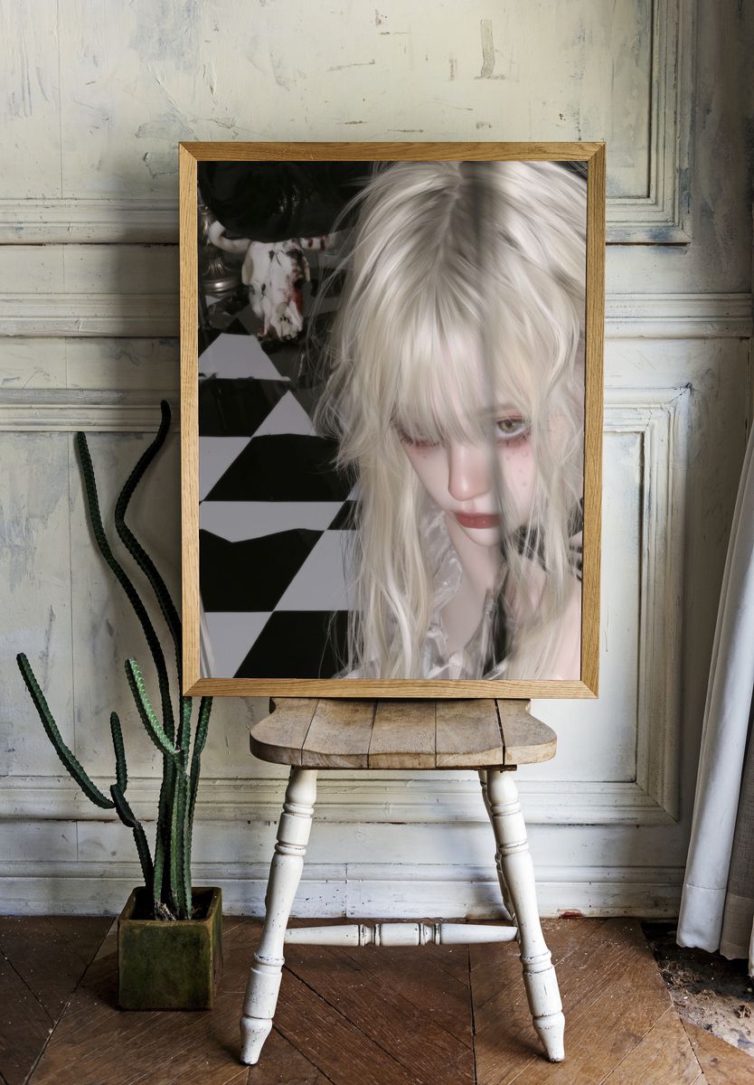 Gothic Doll Portrait Print. room preview