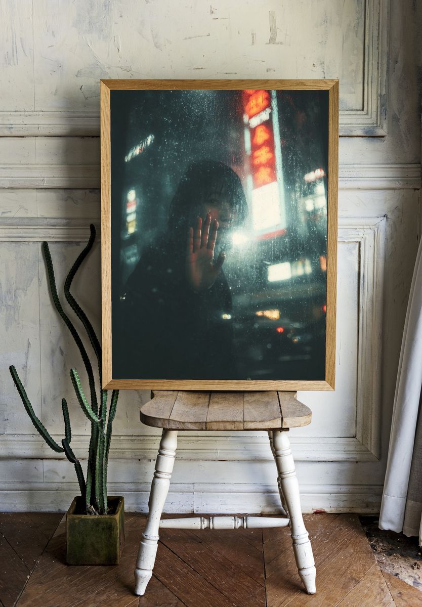 Rainy Neon Portrait Photography Poster. — room view 1
