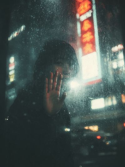Rainy Neon Portrait Photography Poster. poster print