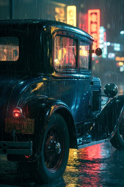 Rainy Vintage Car Noir Poster. poster print