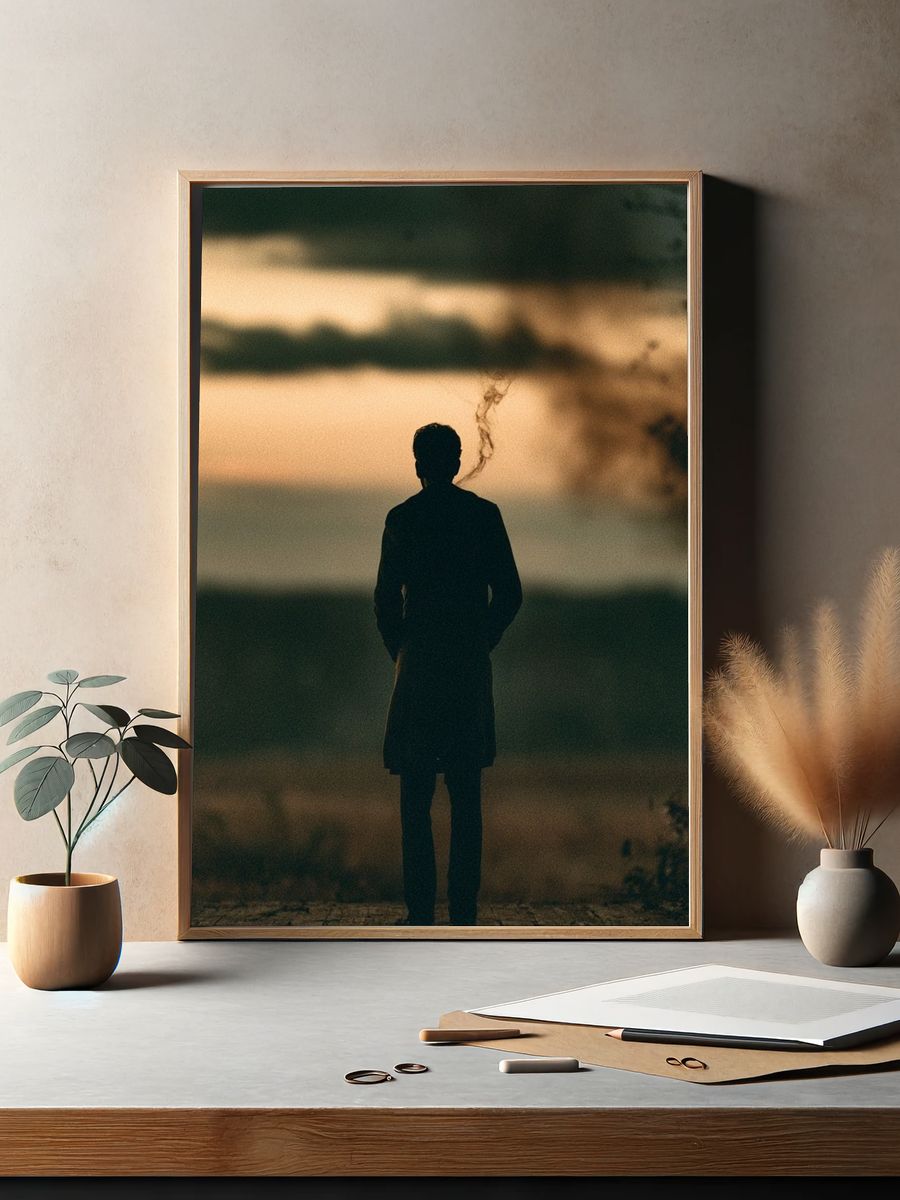 Solitary Figure at Sunset Photography Poster. — room view 2