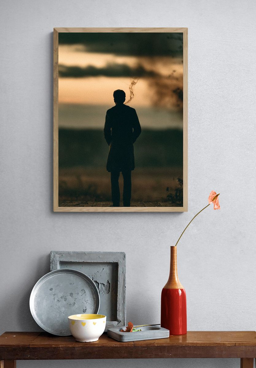 Solitary Figure at Sunset Photography Poster. — room view 3
