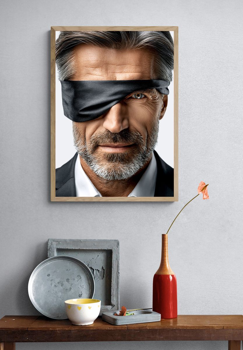 Blindfolded Man Portrait Print. — room view 3