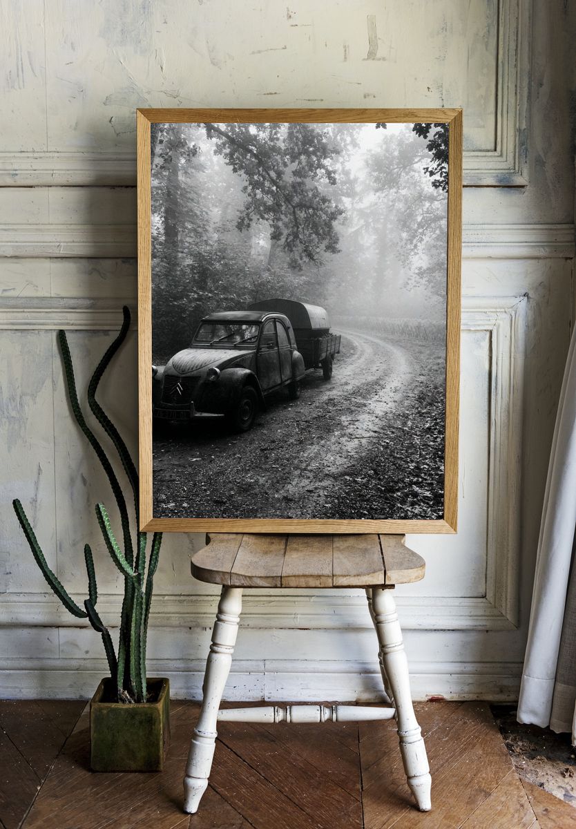 Vintage Citroën Forest Road Print. room preview