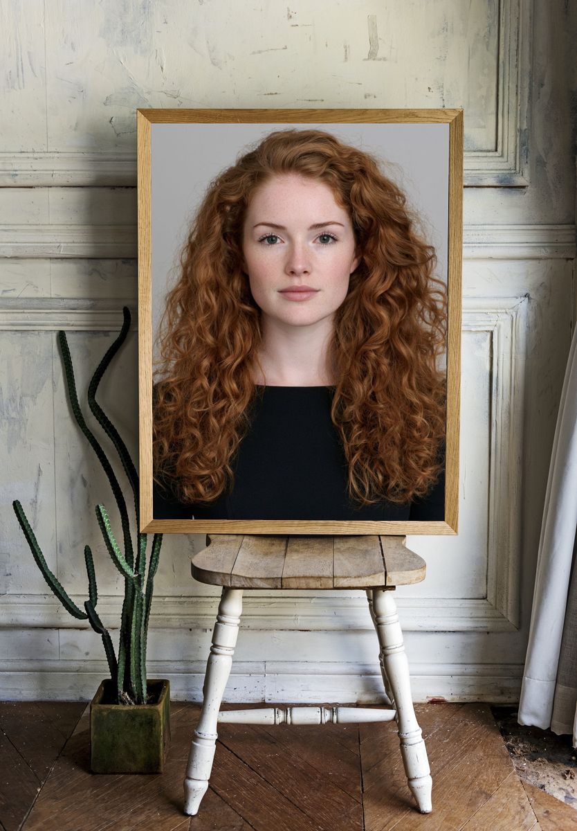 Red Curly Hair Portrait Print. — room view 1