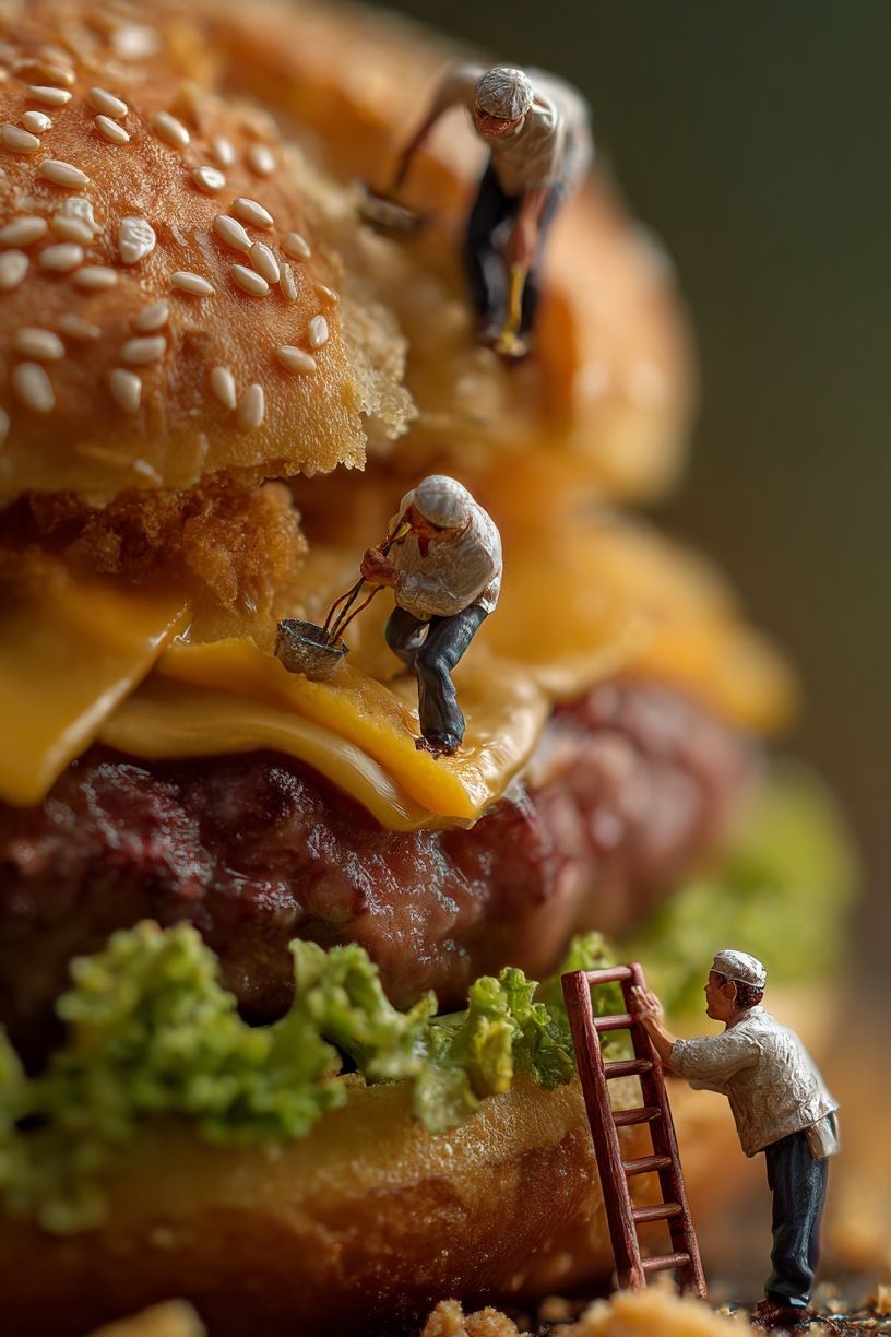 Miniature Burger Builders Photography Poster. poster detail