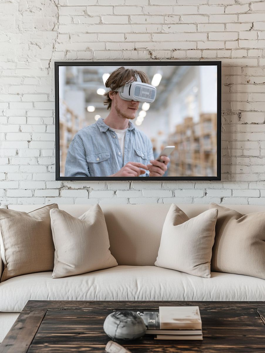 VR Warehouse Worker Photography Poster. room preview