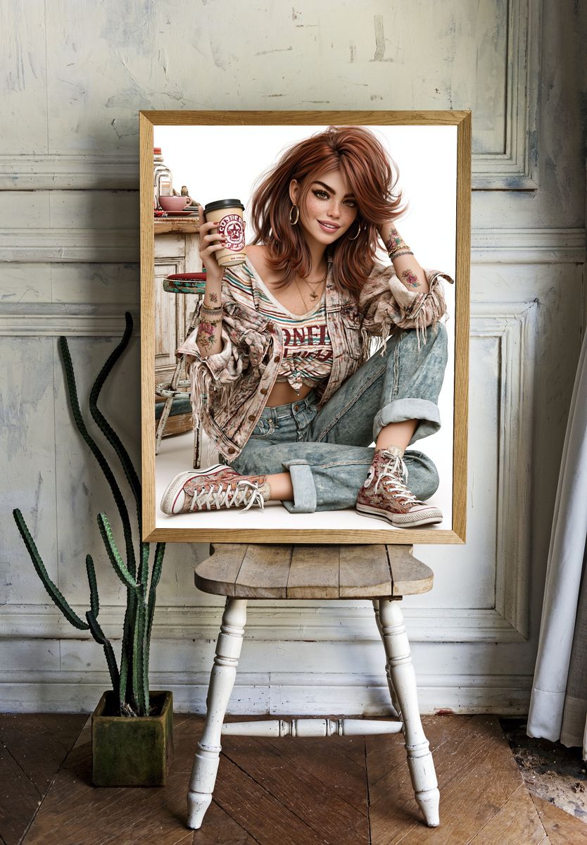 Boho Coffee Girl Photography Poster. — room view 1