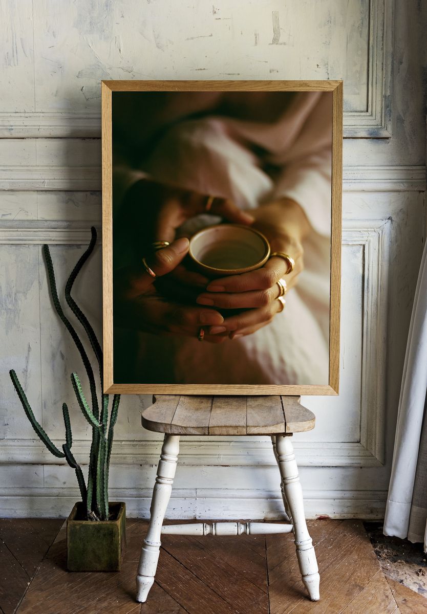 Hands Holding Cup Photography Poster. — room view 1