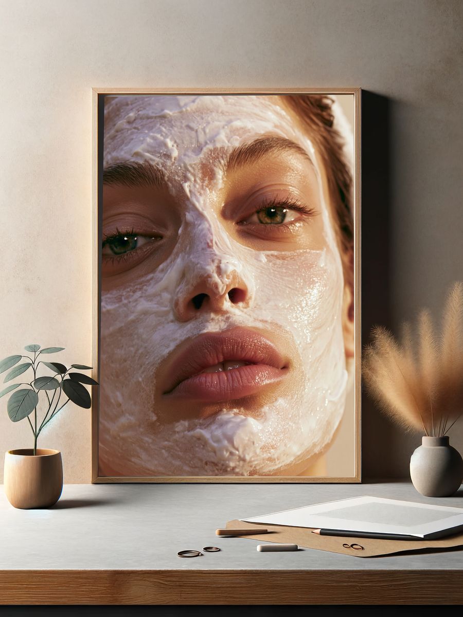 Cream Mask Portrait Print. — room view 2