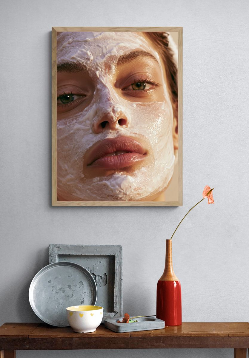Cream Mask Portrait Print. — room view 3