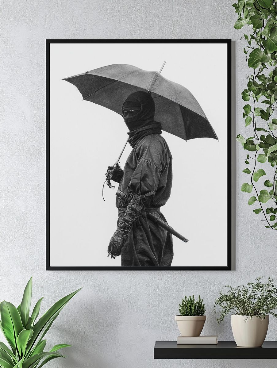 Masked Figure with Umbrella Photography Print. — room view 4
