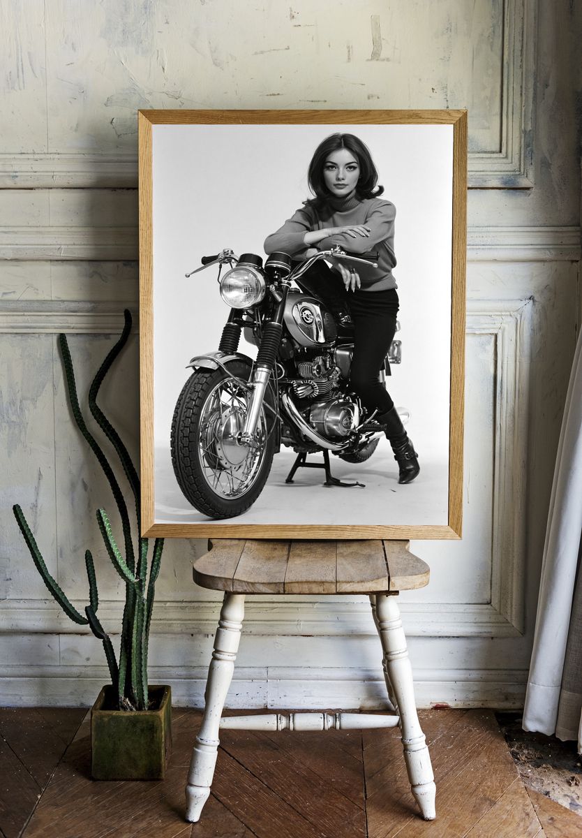 Vintage Motorcycle Portrait Print. — room view 1