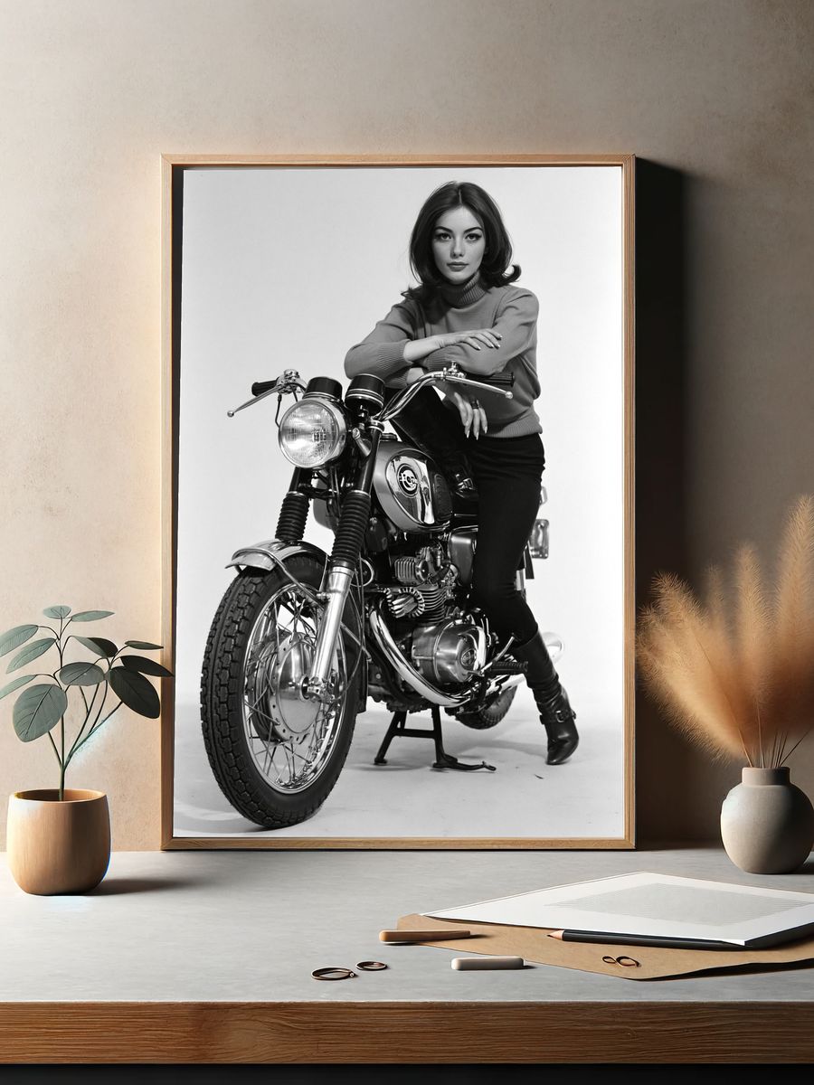 Vintage Motorcycle Portrait Print. — room view 2