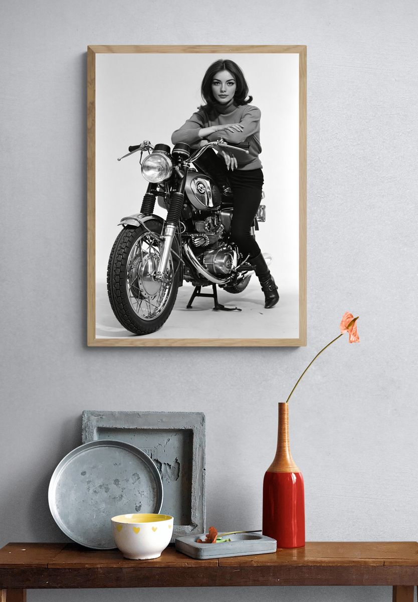 Vintage Motorcycle Portrait Print. — room view 3