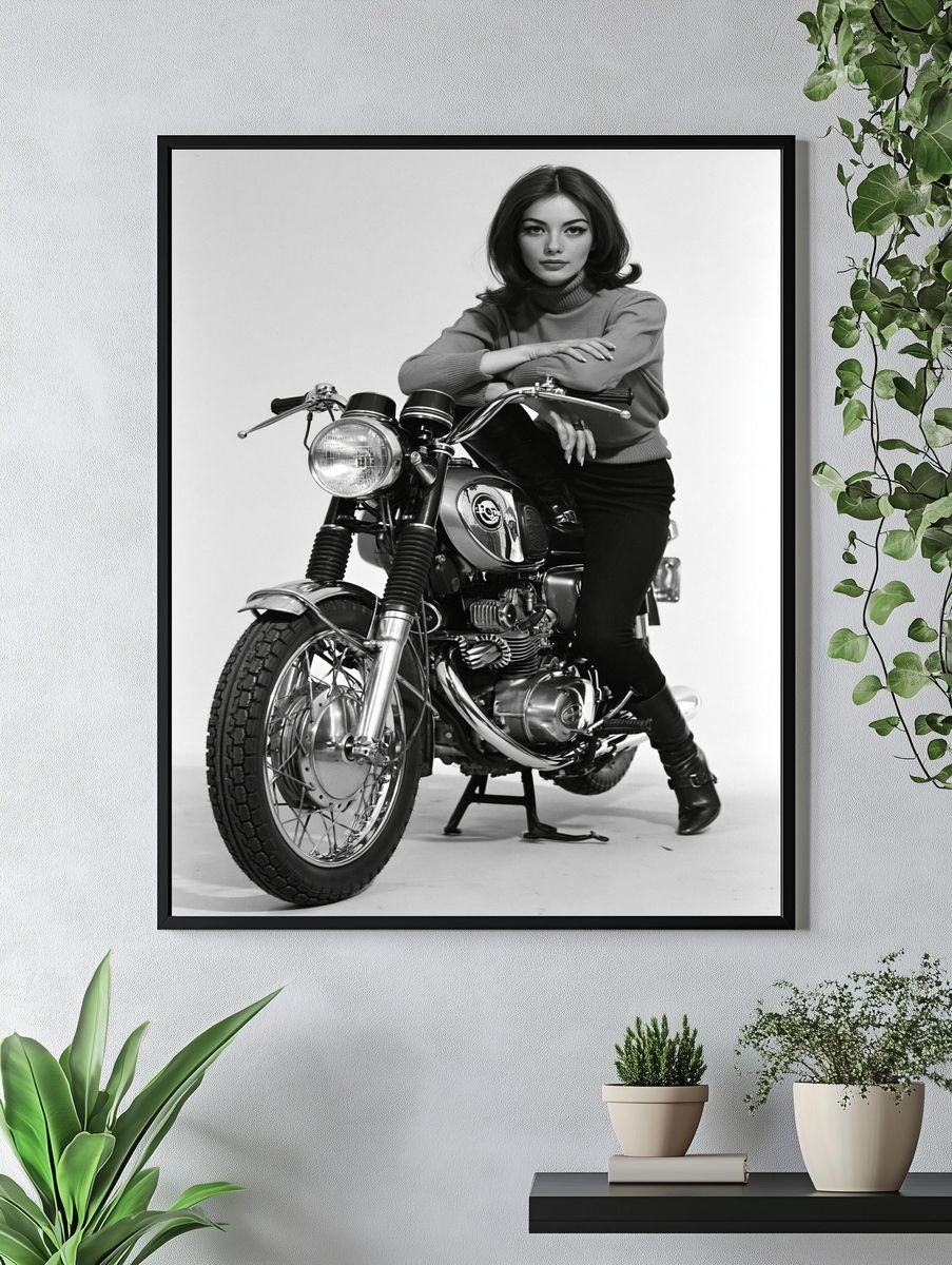 Vintage Motorcycle Portrait Print. — room view 4