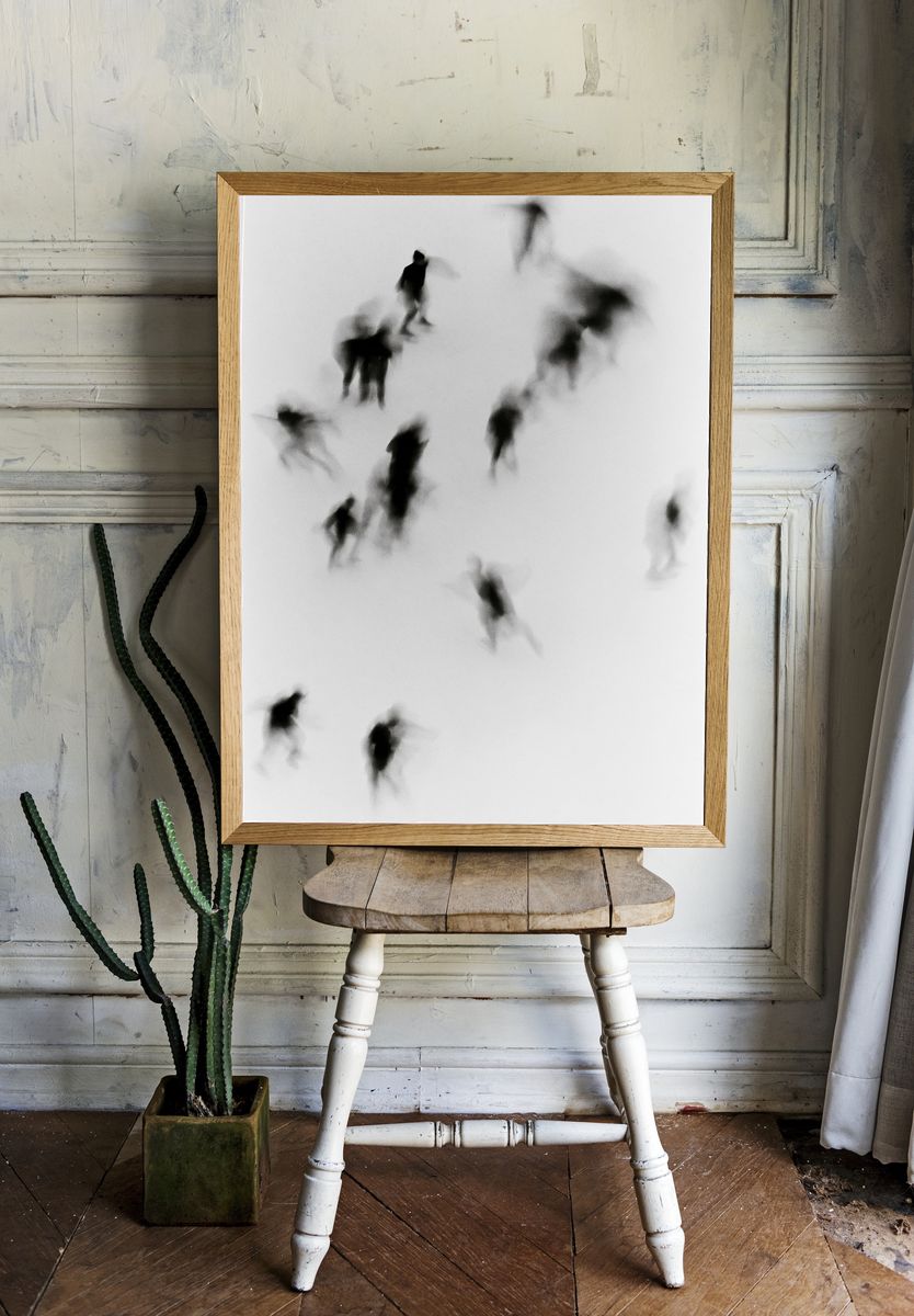 Blurred Figures Black-White Print. room preview