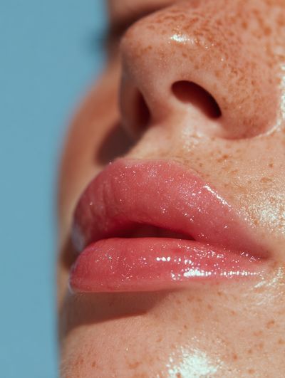 Glossy Freckled Lips Photography Poster. poster