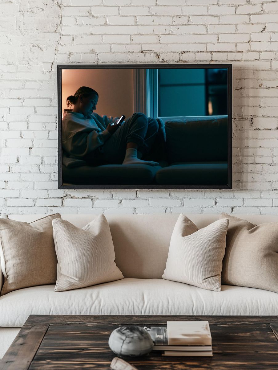 Cozy Evening Phone Glow Photography Poster. room preview