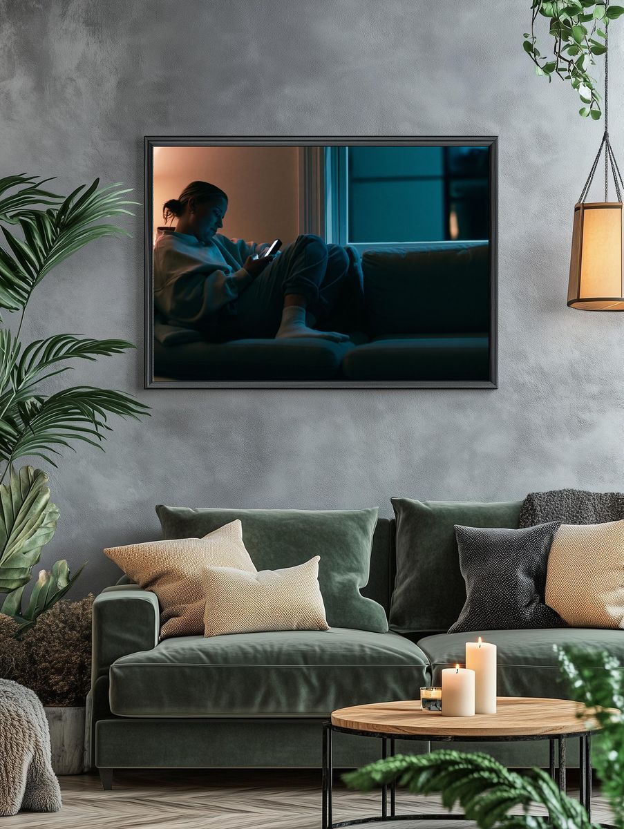 Cozy Evening Phone Glow Photography Poster. — room view 4