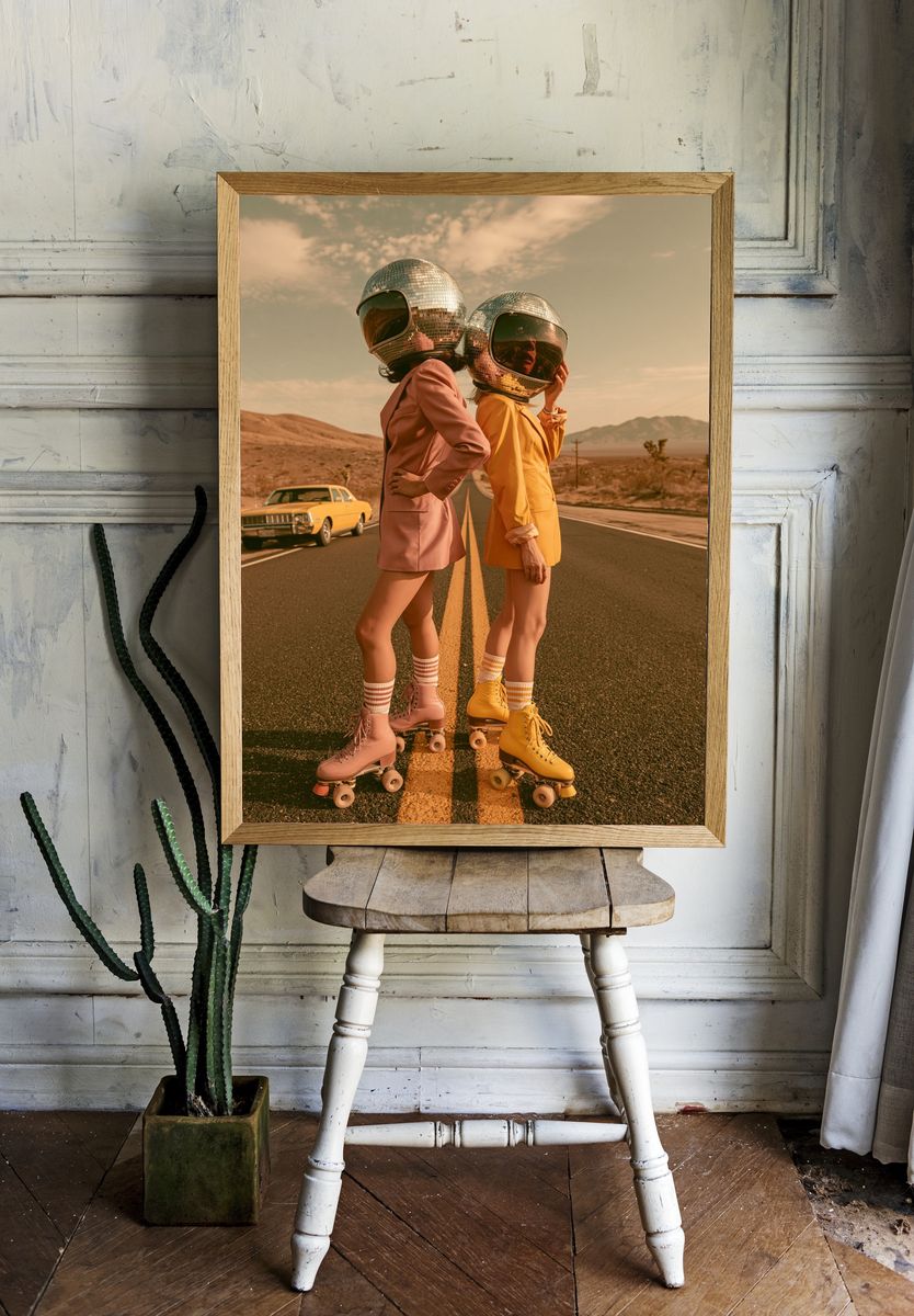 Disco Roller Girls Retro Print. — room view 1