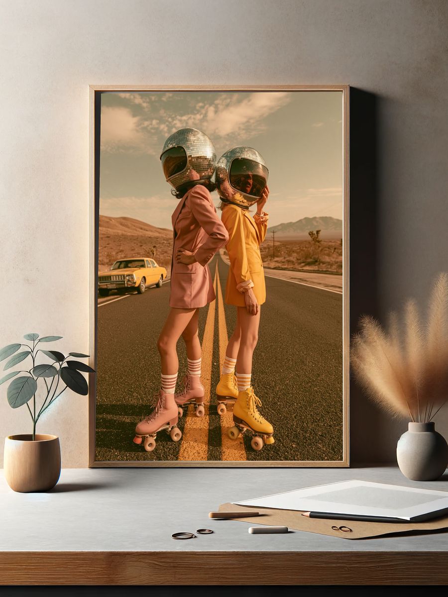 Disco Roller Girls Retro Print. — room view 2