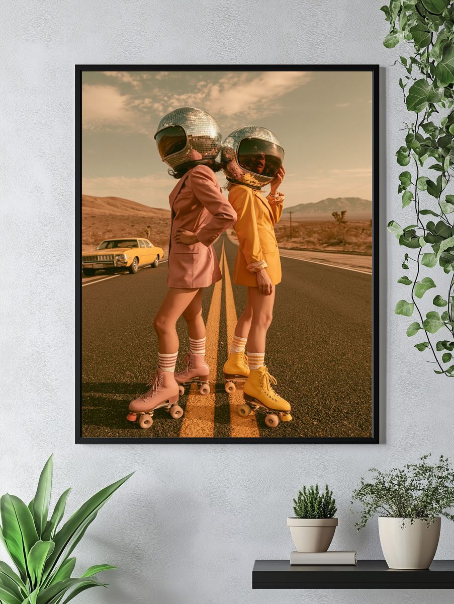 Disco Roller Girls Retro Print. — room view 4