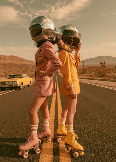 Disco Roller Girls Retro Print.
