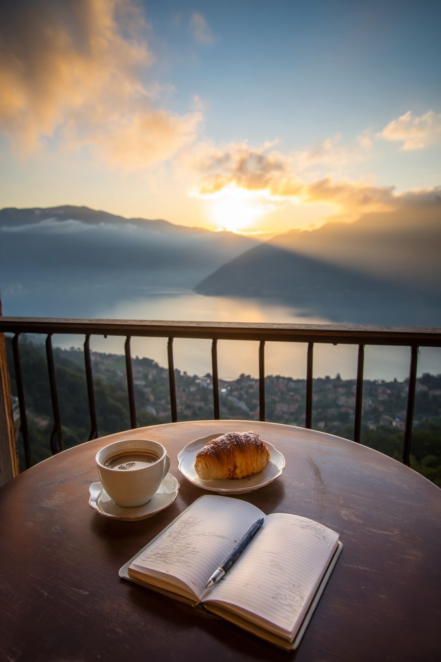 Sunrise Balcony Coffee Photography Poster. poster detail