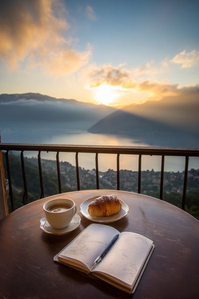 Sunrise Balcony Coffee Photography Poster. poster print