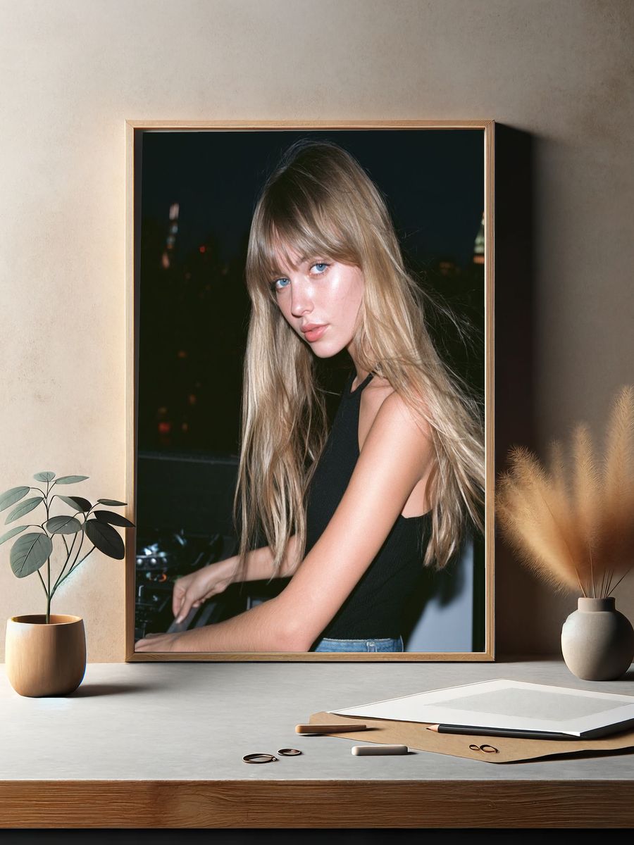 Blonde DJ Portrait Photography Poster. — room view 2