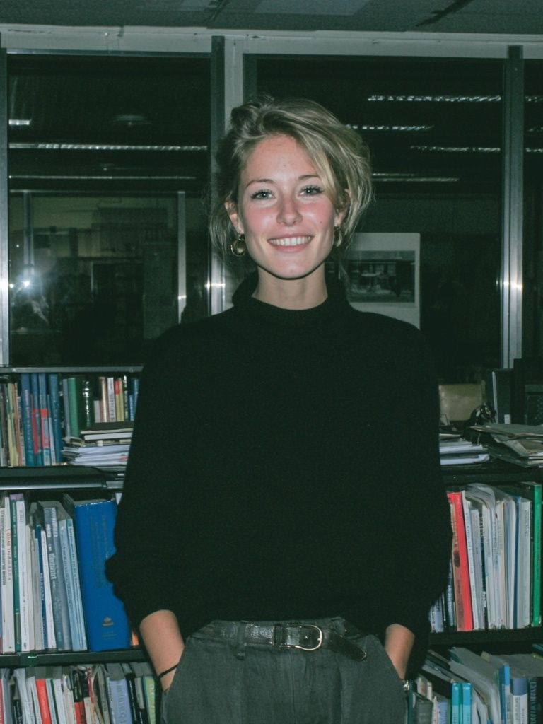 Smiling Woman in Library Photography Poster. poster — photography art