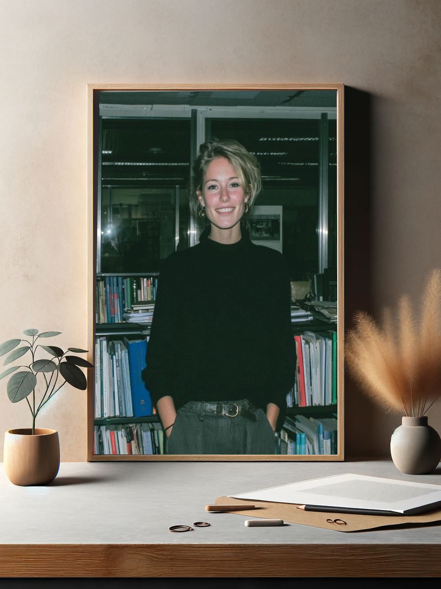 Smiling Woman in Library Photography Poster. — room view 2