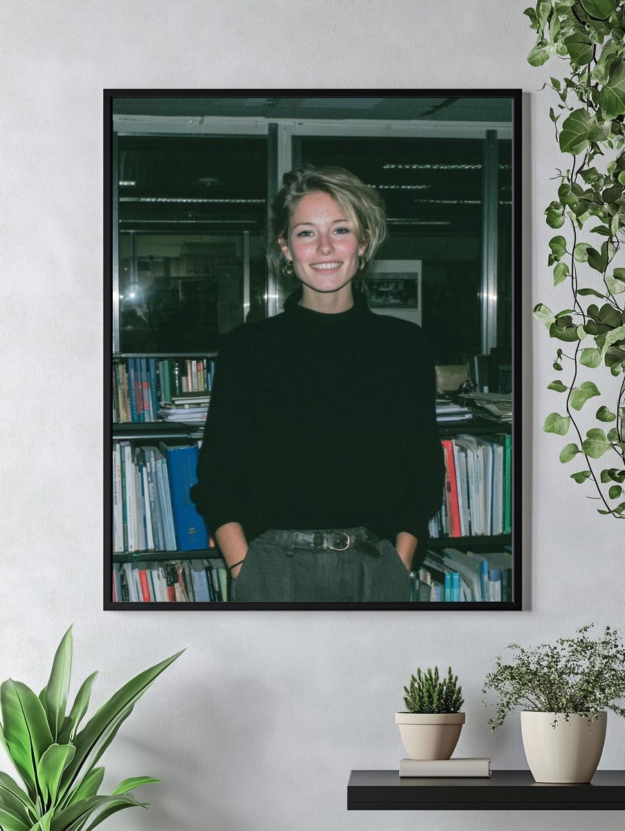 Smiling Woman in Library Photography Poster. — room view 4