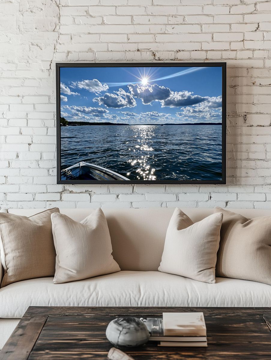 Sunlit Lake Horizon Photography Poster. room preview