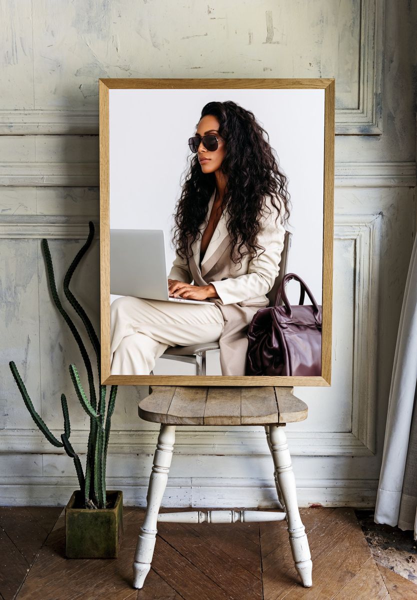 Elegant Woman with Laptop Photography Poster. room preview