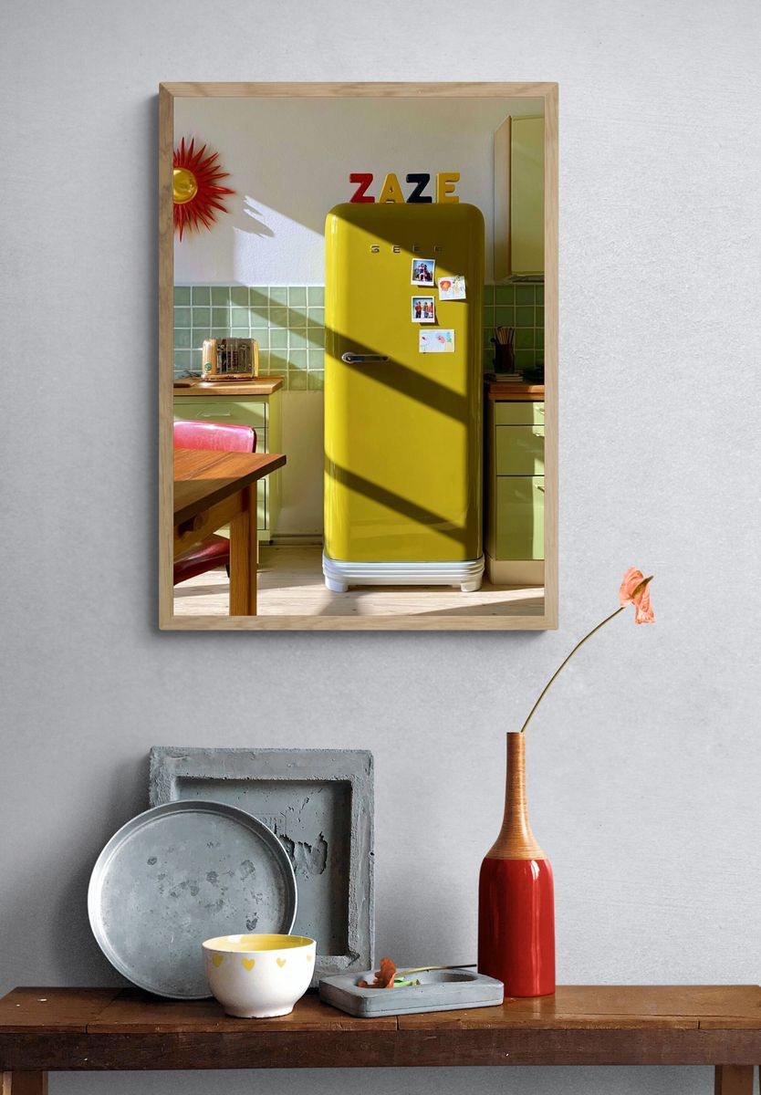 Retro Yellow Kitchen Interior Poster. — room view 3