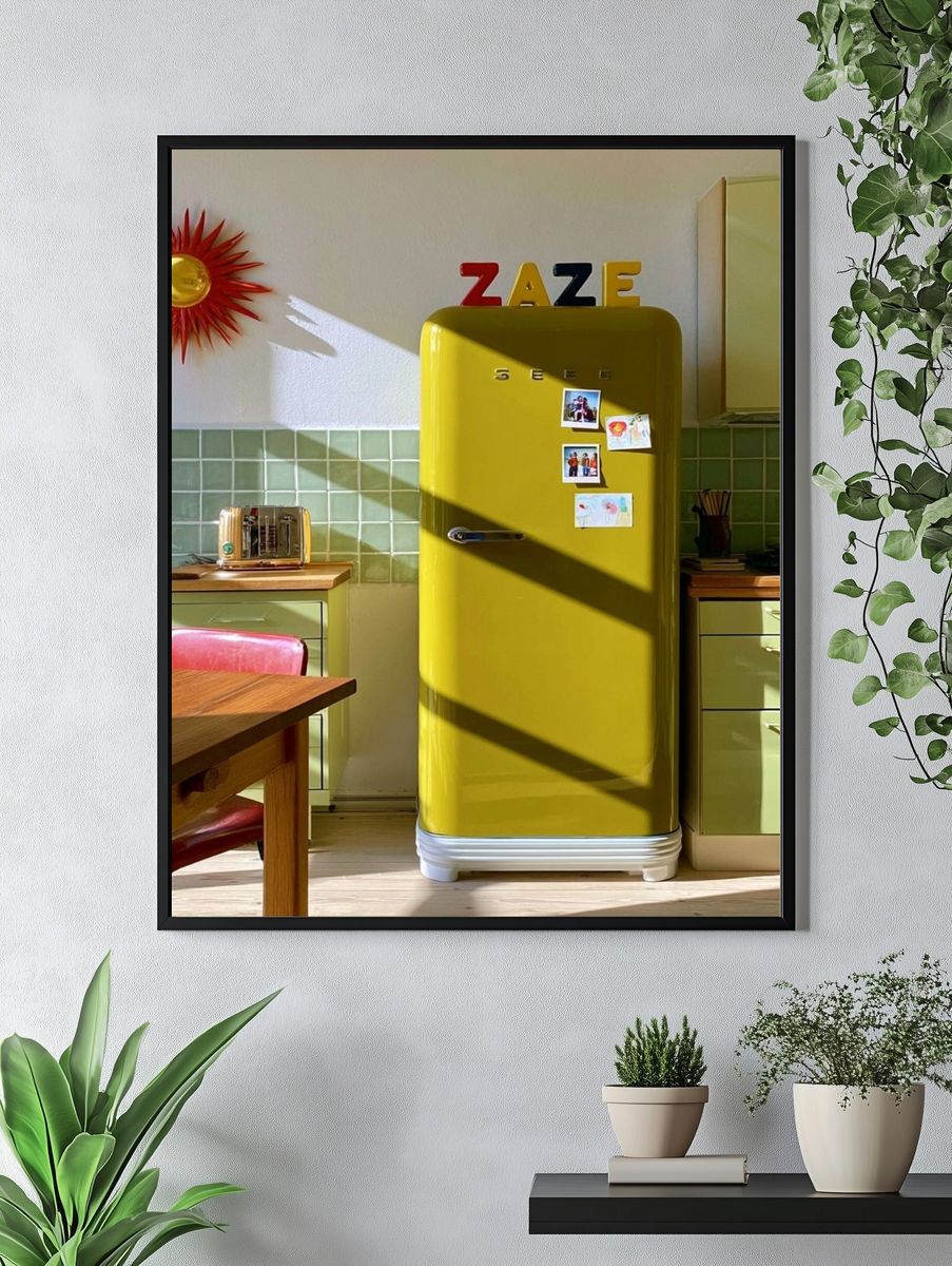 Retro Yellow Kitchen Interior Poster. — room view 4