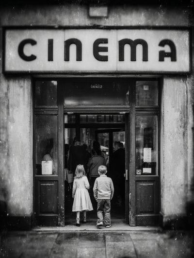 Cinema Entrance Black-White Print. poster