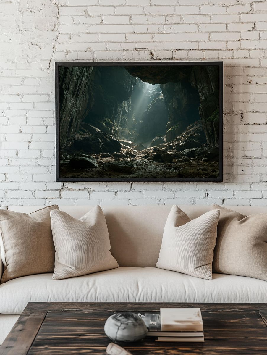 Misty Cave Light Photography Poster. room preview